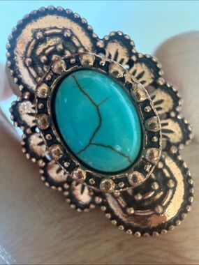 Turquoise Oval Stone Floral Ring - Women Jewelry